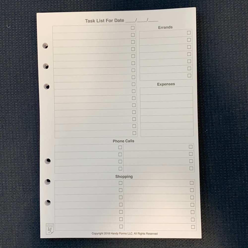 A5 Tasks List Planner Inserts